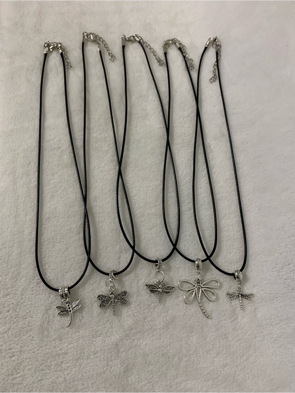 Silver Dragonfly Pendant Necklace - Black Cord